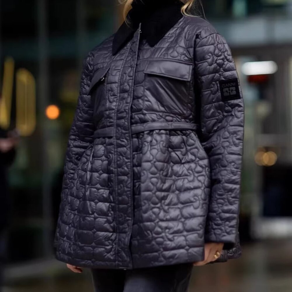 Ganni Quilt Midi Jacket Dark Grey NWOT